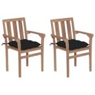 vidaXL Garden Chairs 2 pcs with Black Cushions Solid Teak Wood