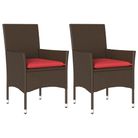 vidaXL Patio Chairs with Cushions 2 pcs Brown Poly Rattan