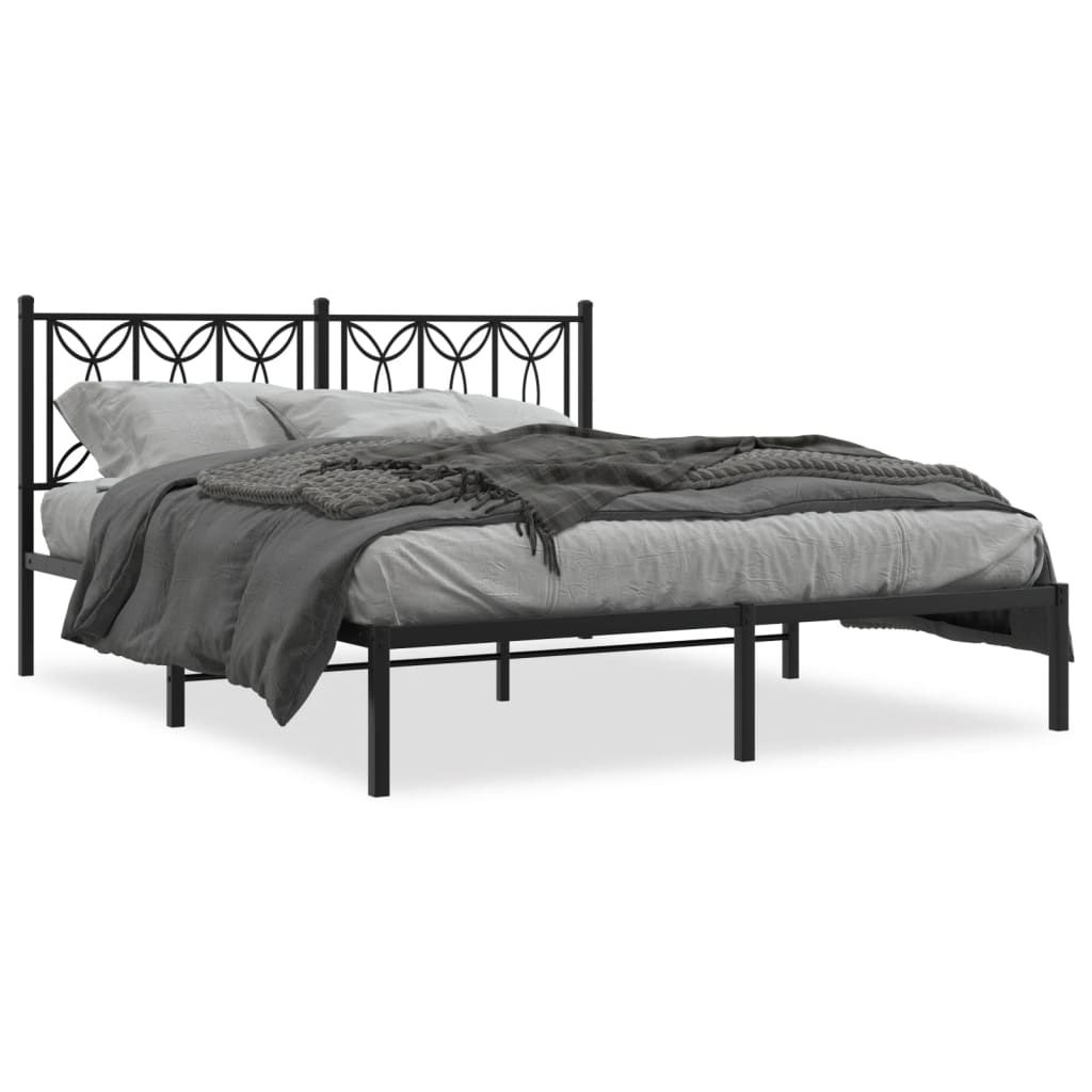 vidaXL Metal Bed Frame without Mattress with Headboard Black 59.1"x78.7"
