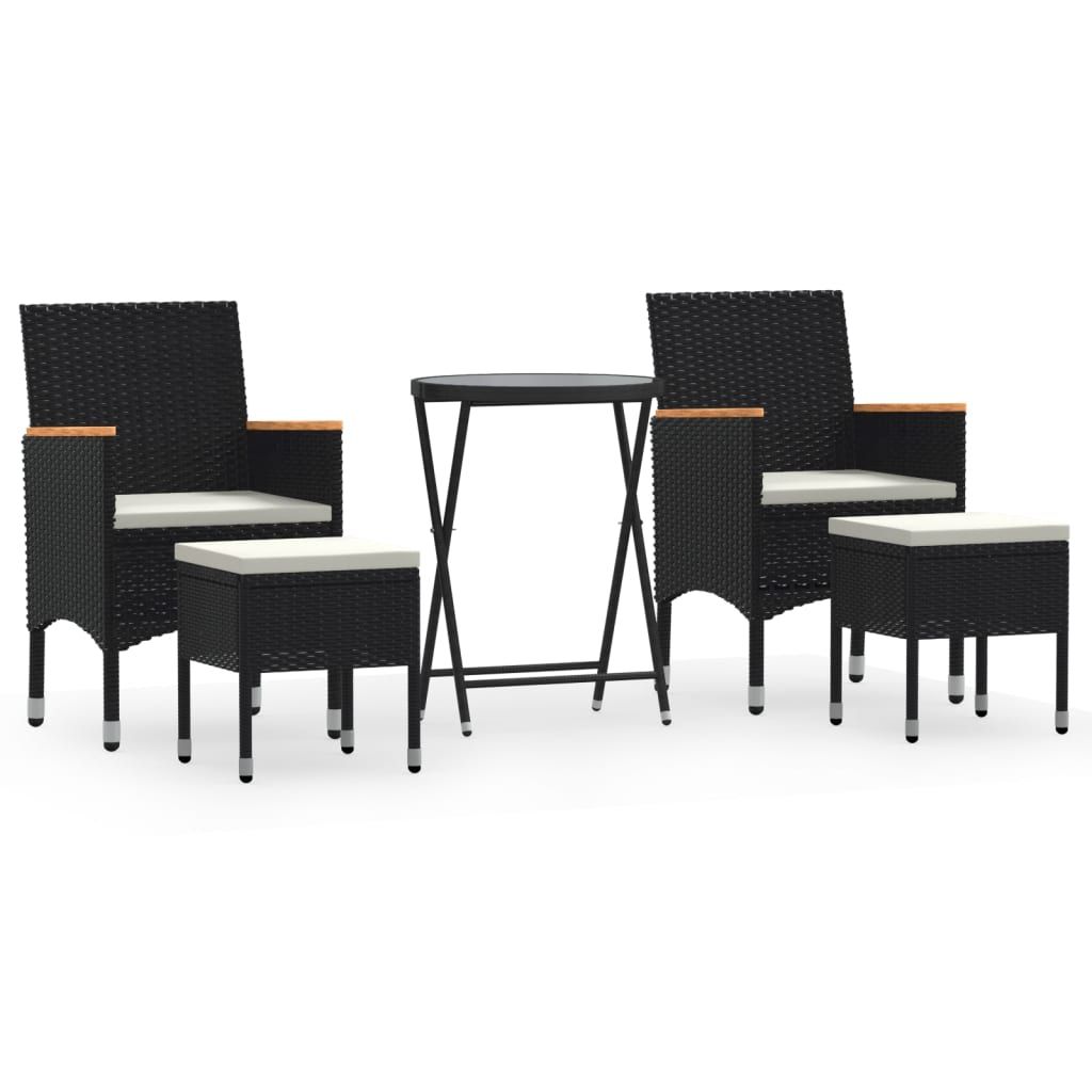 vidaXL 5 Piece Garden Bistro Set Poly Rattan and Tempered Glass Black