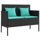 vidaXL Patio Bench with Cushions Black Poly Rattan