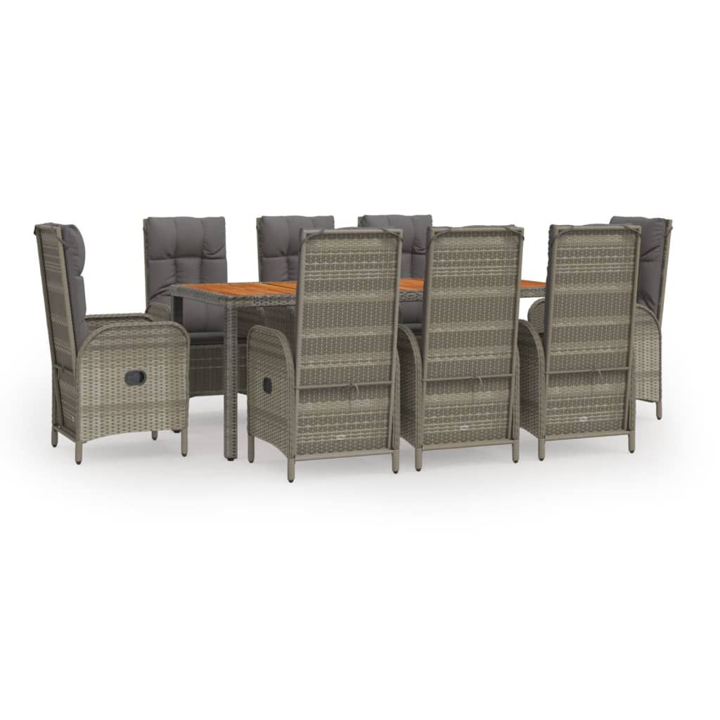 vidaXL 9 Piece Garden Dining Set with Cushions Grey Poly Rattan