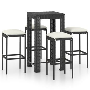 vidaXL 5 Piece Patio Bar Set with Cushions Poly Rattan Black