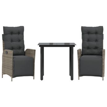 vidaXL 3 Piece Garden Dining Set with Cushions Grey Poly Rattan
