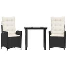 vidaXL 3 Piece Garden Dining Set with Cushions Black Poly Rattan