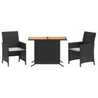vidaXL 3 Piece Bistro Set with Cushions Black Poly Rattan