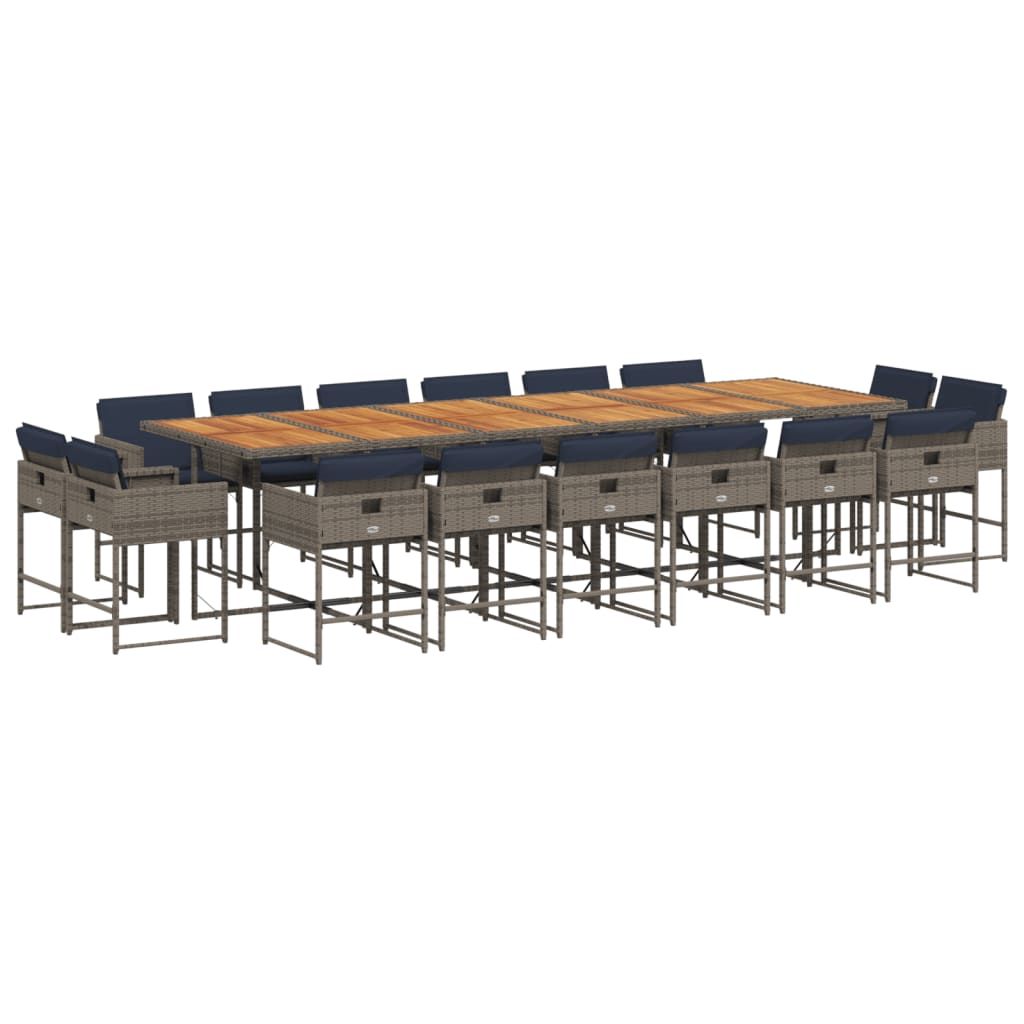 vidaXL 17 Piece Patio Dining Set with Cushions Gray Poly Rattan