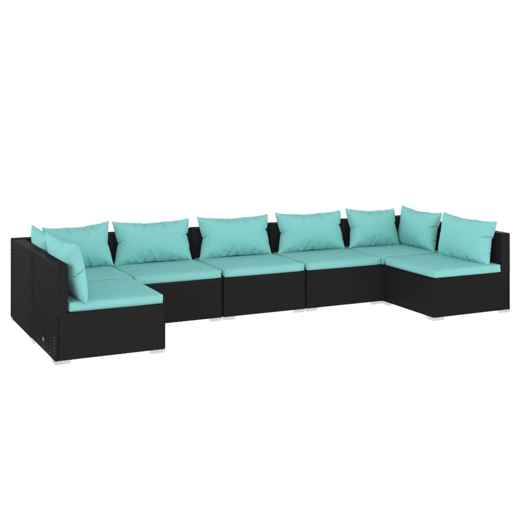 vidaXL 7 Piece Patio Lounge Set with Cushions Poly Rattan Black