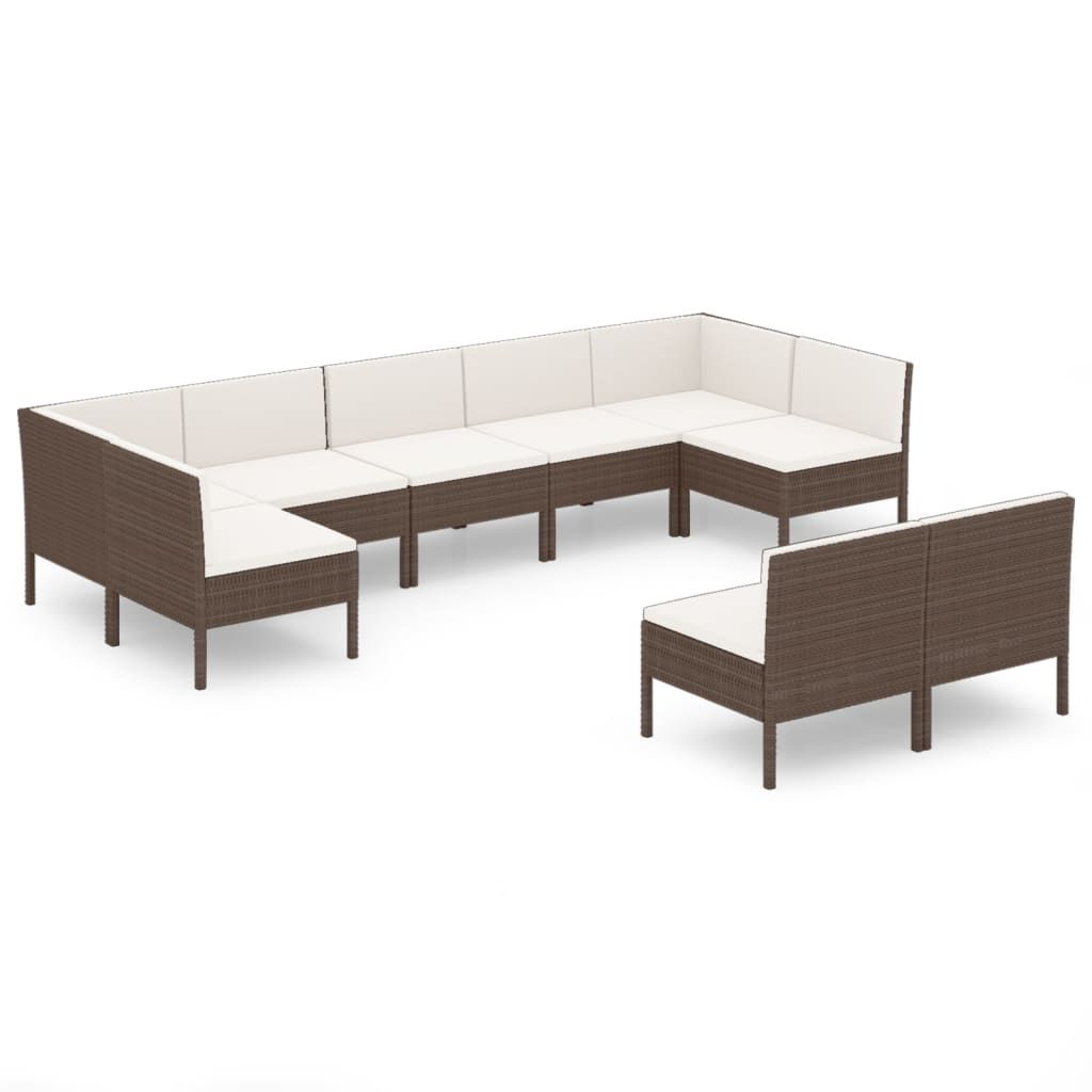 vidaXL 9 Piece Patio Lounge Set with Cushions Poly Rattan Brown