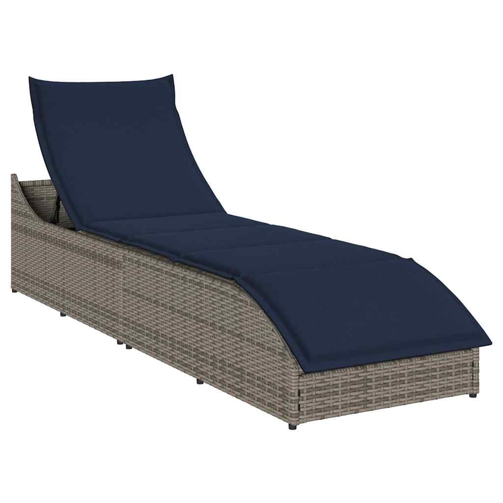 vidaXL Folding Sun Lounger with Cushion and Storage Grey Poly Rattan