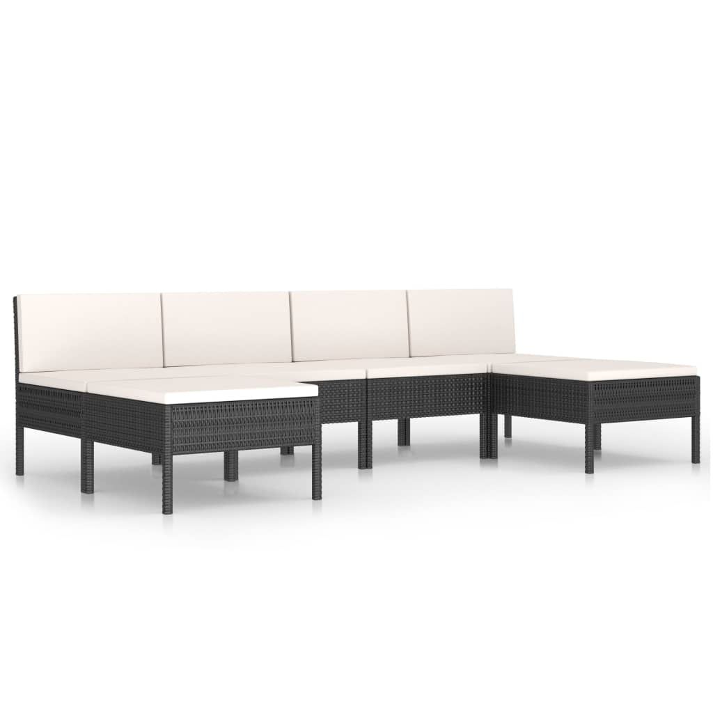 vidaXL 6 Piece Garden Lounge Set with Cushions Poly Rattan Black