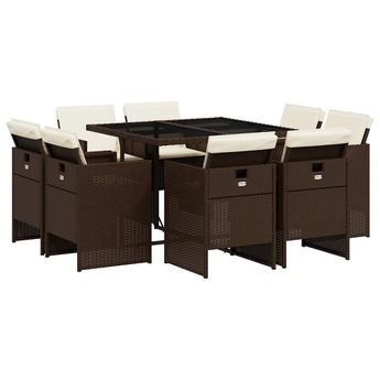 vidaXL 9 Piece Patio Dining Set with Cushions Brown Poly Rattan