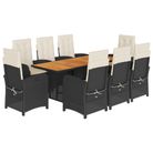 vidaXL 9 Piece Garden Dining Set with Cushions Black Poly Rattan