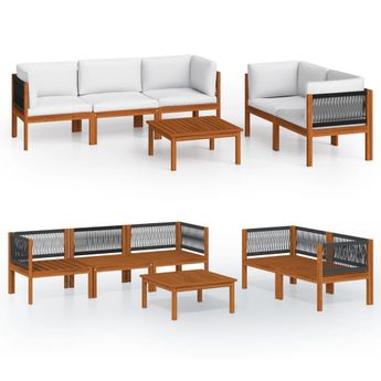 vidaXL 6 Piece Garden Lounge Set with Cushions Cream Wood Acacia&Rope