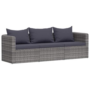 vidaXL 3 Piece Patio Sofa Set with Cushions Gray Poly Rattan
