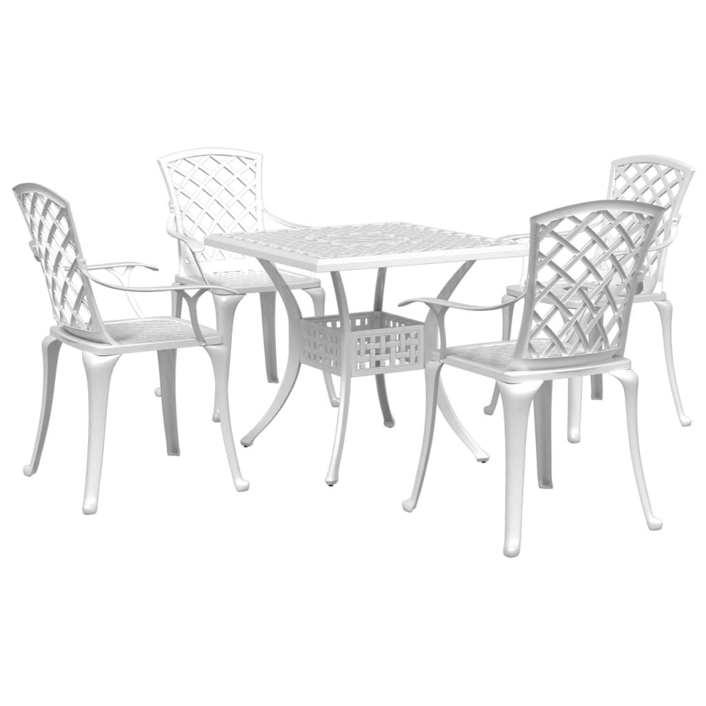 vidaXL 5 Piece Patio Dining Set White Cast Aluminum