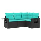 vidaXL 4 Piece Garden Sofa Set with Cushions Black Poly Rattan