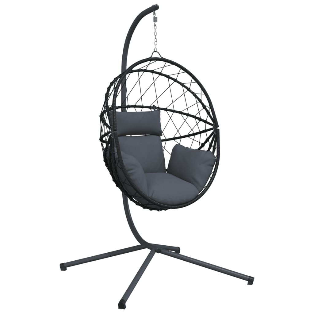 vidaXL Hanging Egg Chair with Stand Anthracite Rattan and Steel