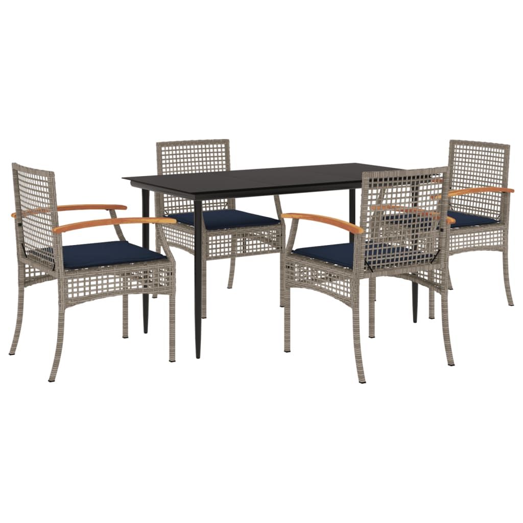 vidaXL 5 Piece Patio Dining Set with Cushions Gray Poly Rattan