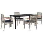 vidaXL 5 Piece Patio Dining Set with Cushions Gray Poly Rattan