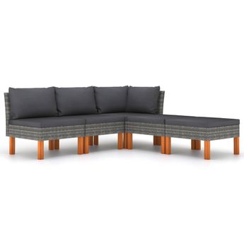 vidaXL 5 Piece Patio Lounge Set with Cushions Poly Rattan Gray