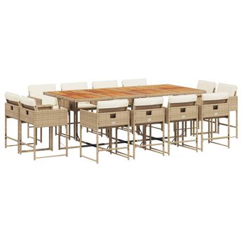 vidaXL 13 Piece Patio Dining Set with Cushions Beige Poly Rattan