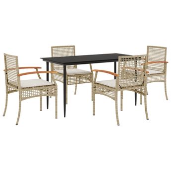 vidaXL 5 Piece Patio Dining Set with Cushions Beige Poly Rattan