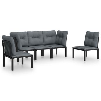 vidaXL 5 Piece Garden Lounge Set Black and Grey Poly Rattan