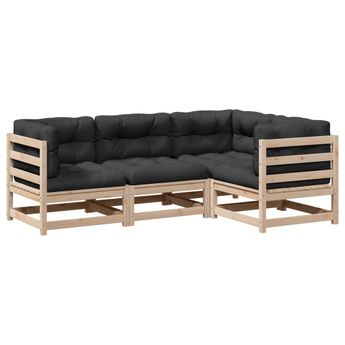 vidaXL 4 Piece Garden Sofa Set with Cushions Solid Wood Pine