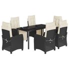 vidaXL 7 Piece Garden Dining Set with Cushions Black Poly Rattan