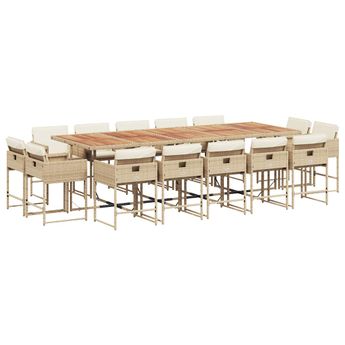 vidaXL 15 Piece Patio Dining Set with Cushions Beige Poly Rattan