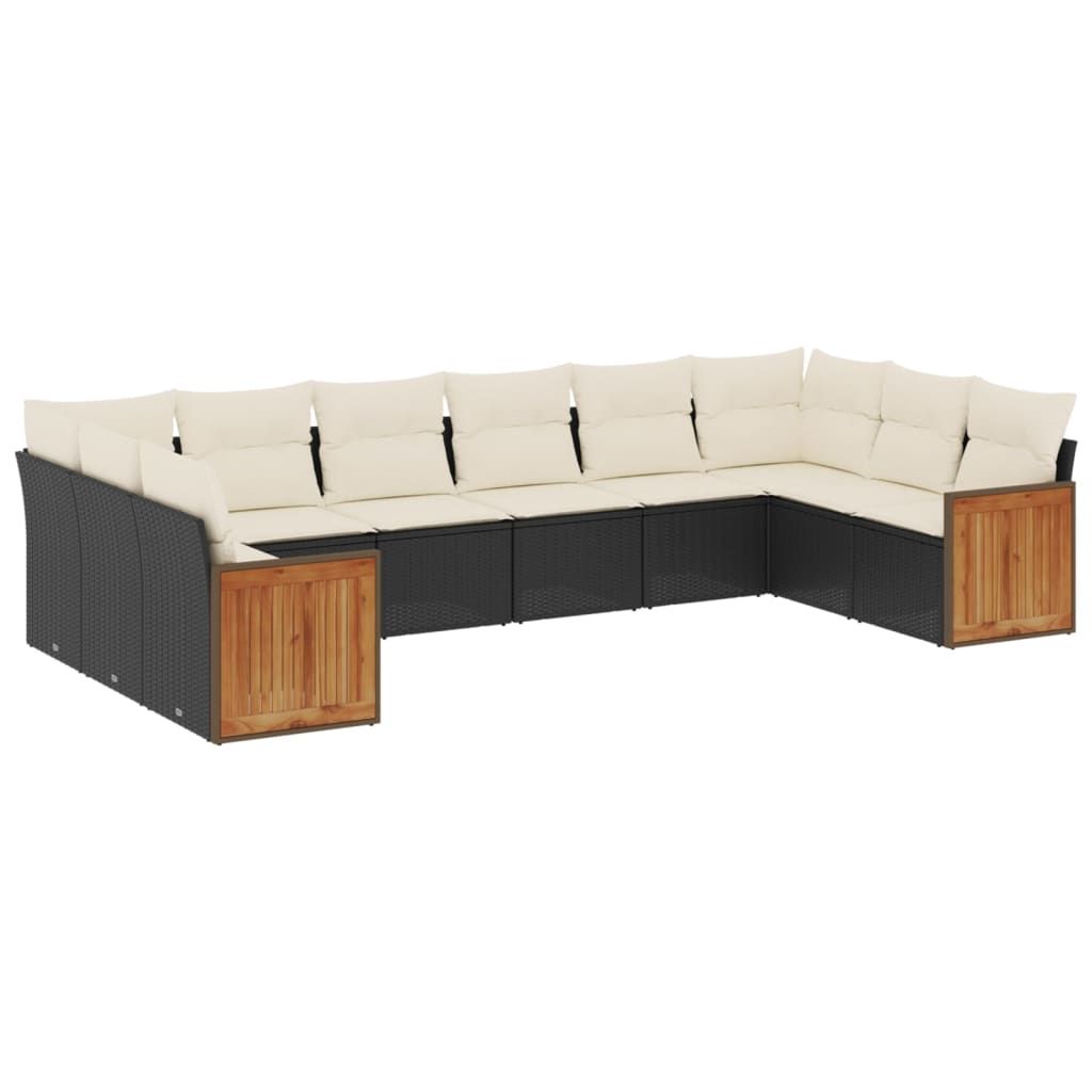 vidaXL 10 Piece Garden Sofa Set with Cushions Black Poly Rattan