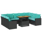 vidaXL 10 Piece Garden Sofa Set with Cushions Black Poly Rattan