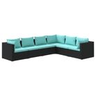 vidaXL 6 Piece Patio Lounge Set with Cushions Poly Rattan Black