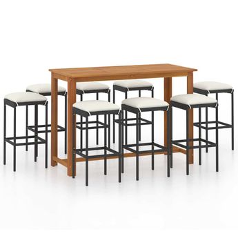 vidaXL 9 Piece Patio Bar Set with Cushions Black