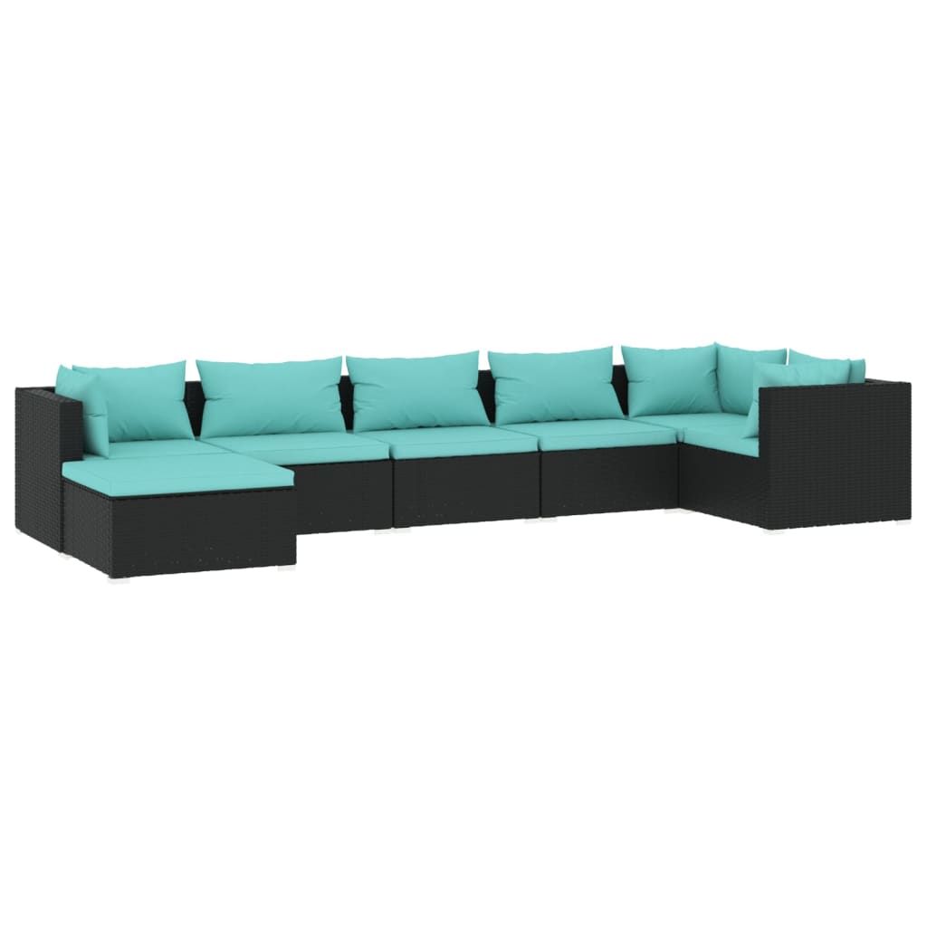 vidaXL 7 Piece Patio Lounge Set with Cushions Poly Rattan Black