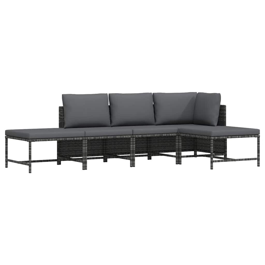 vidaXL 5 Piece Garden Sofa Set with Cushions Grey Poly Rattan