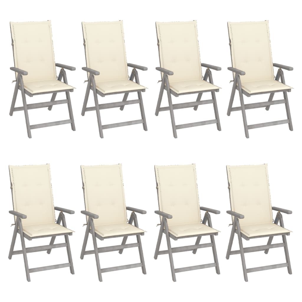 vidaXL Garden Reclining Chairs with Cushions 8 pcs Grey Acacia Wood