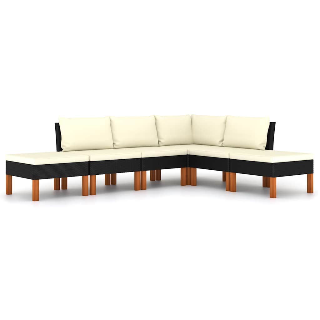 vidaXL 6 Piece Garden Lounge Set with Cushions Poly Rattan Black