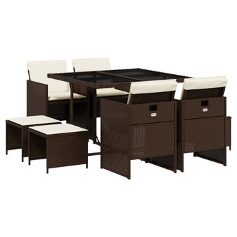 vidaXL 9 Piece Patio Dining Set with Cushions Brown Poly Rattan
