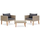 vidaXL 3 Piece Garden Lounge Set with Cushions Poly Rattan Beige