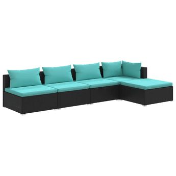 vidaXL 5 Piece Garden Lounge Set with Cushions Poly Rattan Black