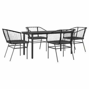 vidaXL 5 Piece Garden Dining Set with Cushions Black Poly Rattan Glass