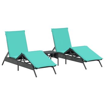 vidaXL Sun Loungers 2 pcs with Table Black Poly Rattan