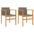 vidaXL Patio Chairs 2 pcs Gray Poly Rattan&Solid Wood