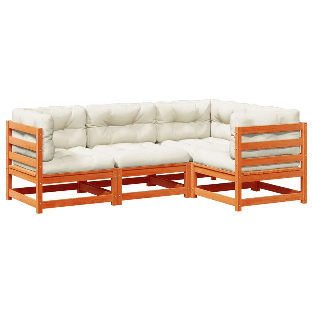 vidaXL 4 Piece Garden Sofa Set with Cushions Wax Brown Solid Wood Pine
