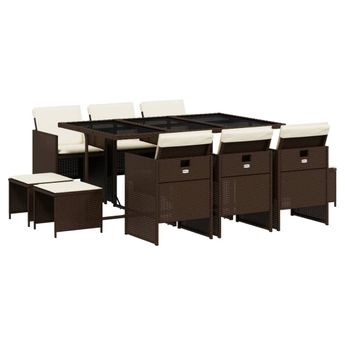 vidaXL 11 Piece Patio Dining Set with Cushions Brown Poly Rattan