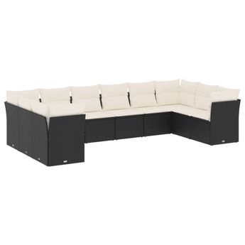 vidaXL 10 Piece Garden Sofa Set with Cushions Black Poly Rattan