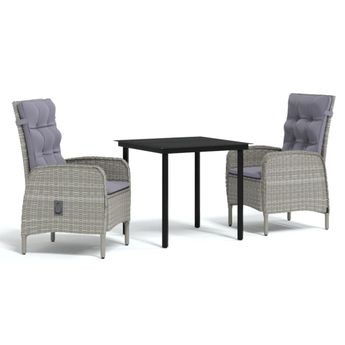 vidaXL 3 Piece Garden Dining Set with Cushions Grey and Black