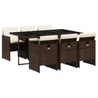 vidaXL 7 Piece Patio Dining Set with Cushions Brown Poly Rattan
